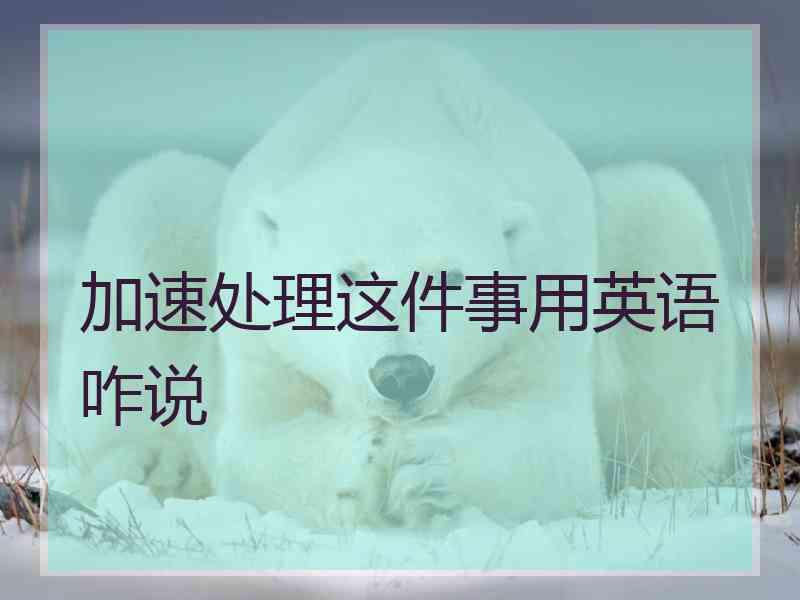 加速处理这件事用英语咋说